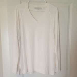 LOFT Cream V-Neck Long Sleeve Top